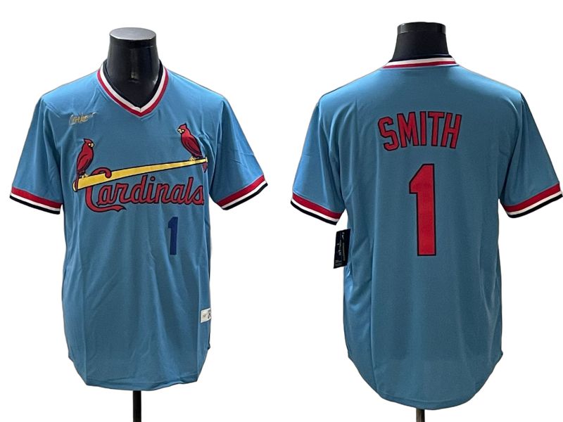 Men St.Louis Cardinals #1 Smith Blue Throwback Game 2025 Nike MLB Jersey style 1->youth mlb jersey->Youth Jersey